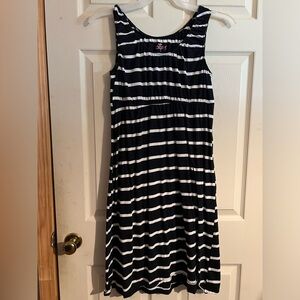 Baby be mine maternity dress, size large, navy, white, striped